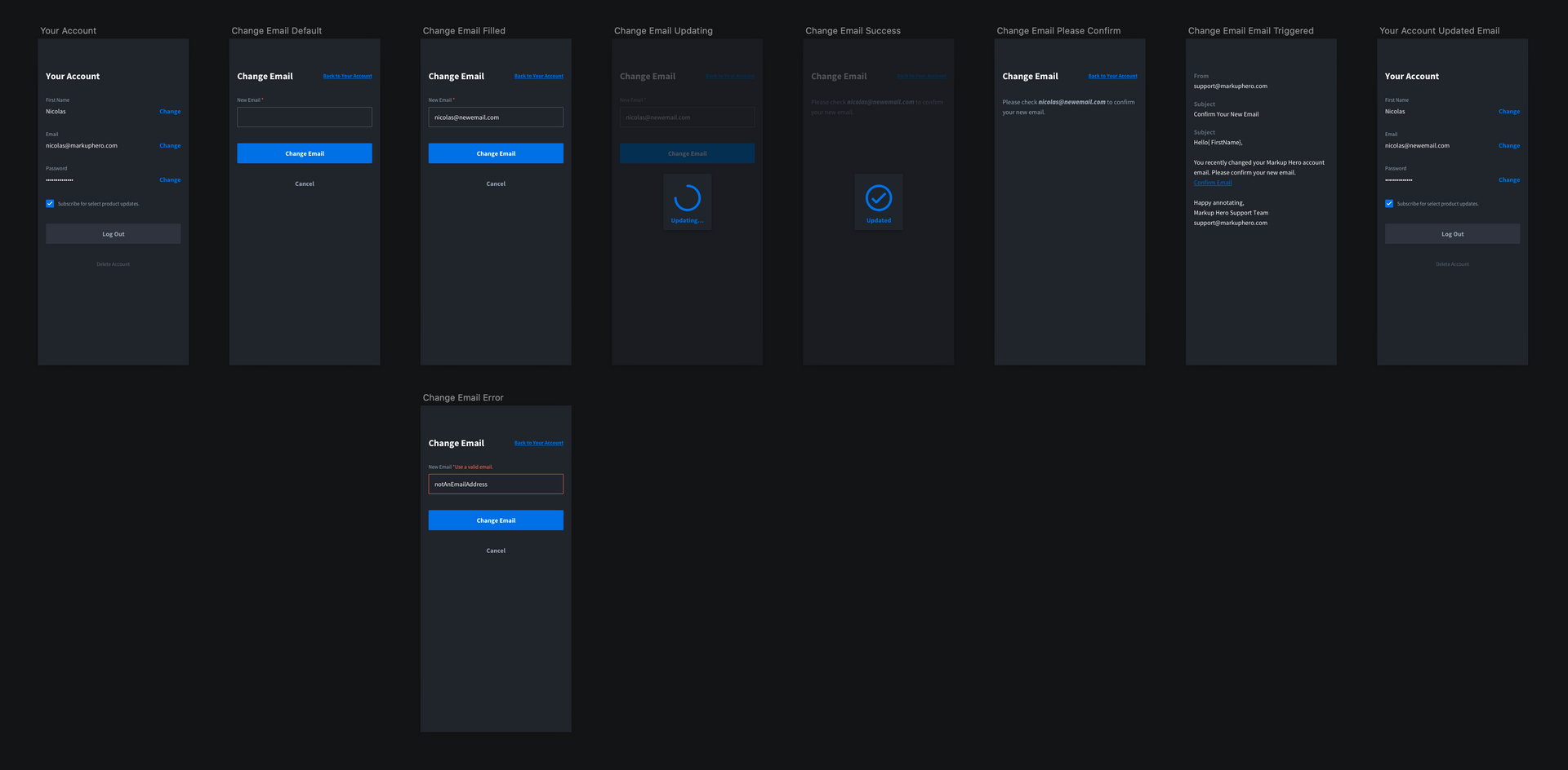 User management: change your email flow / design from Markup Hero