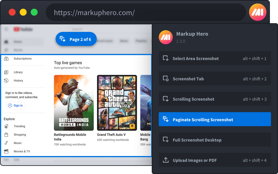 Screenshot on Chrome's web browser with Markup Hero