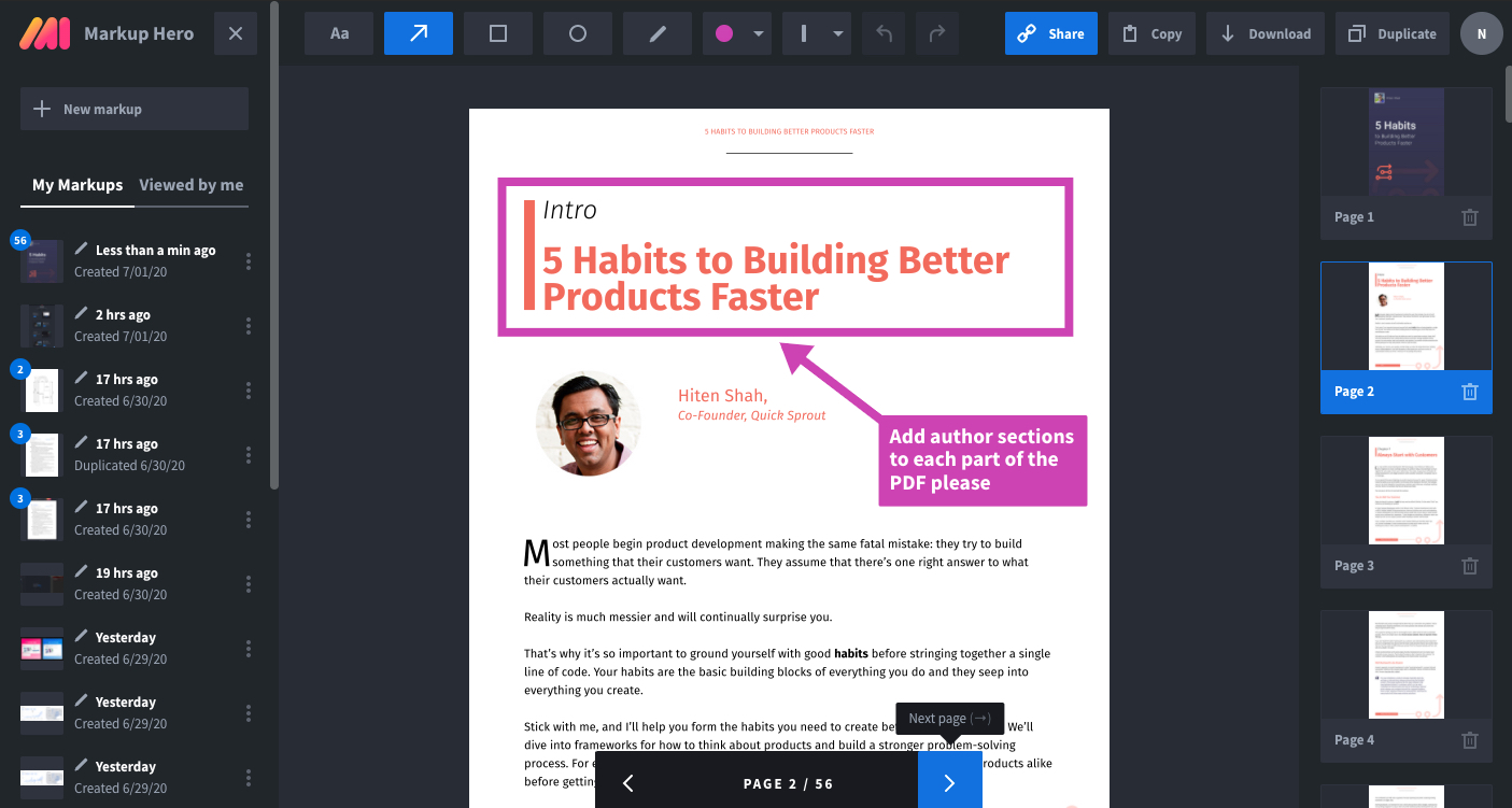 Upload, Share and Annotate PDFs with Markup Hero