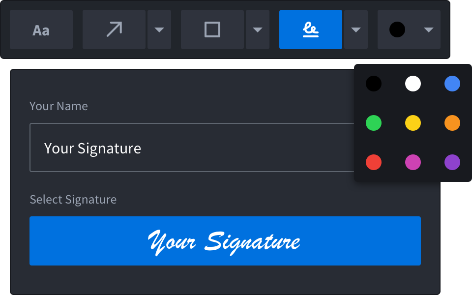 Instantly add signatures to markups